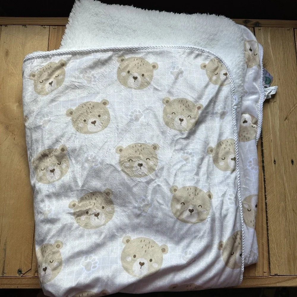 Baby Blanket Throw Super Soft Reversible Cuddly Friends Bear Faces Paws 38 X 29